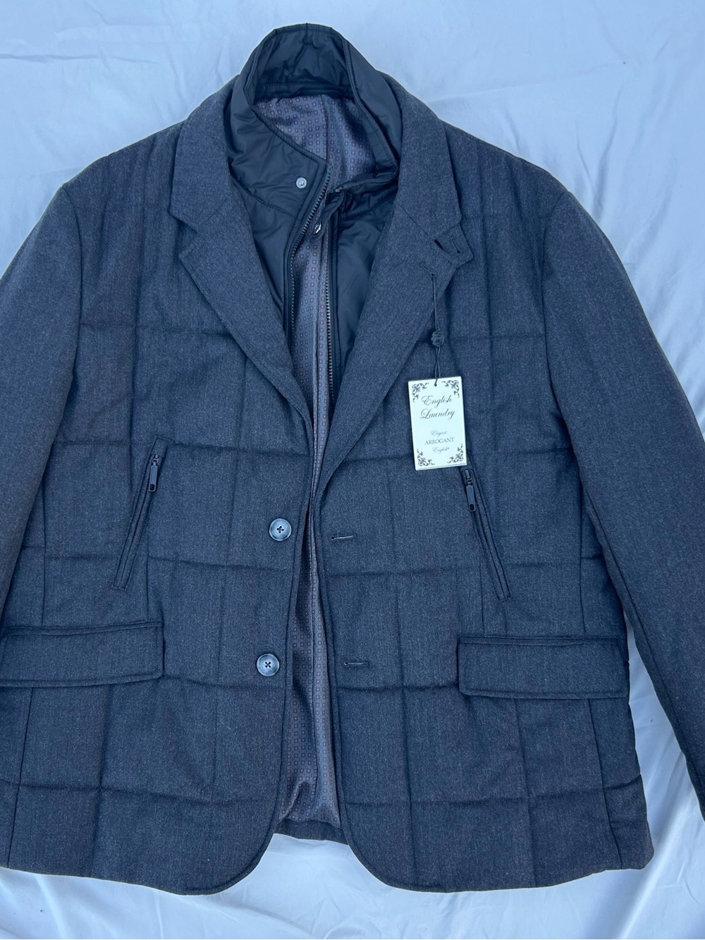 English Laundry Men's Quilted Charcoal Puffer Jacket